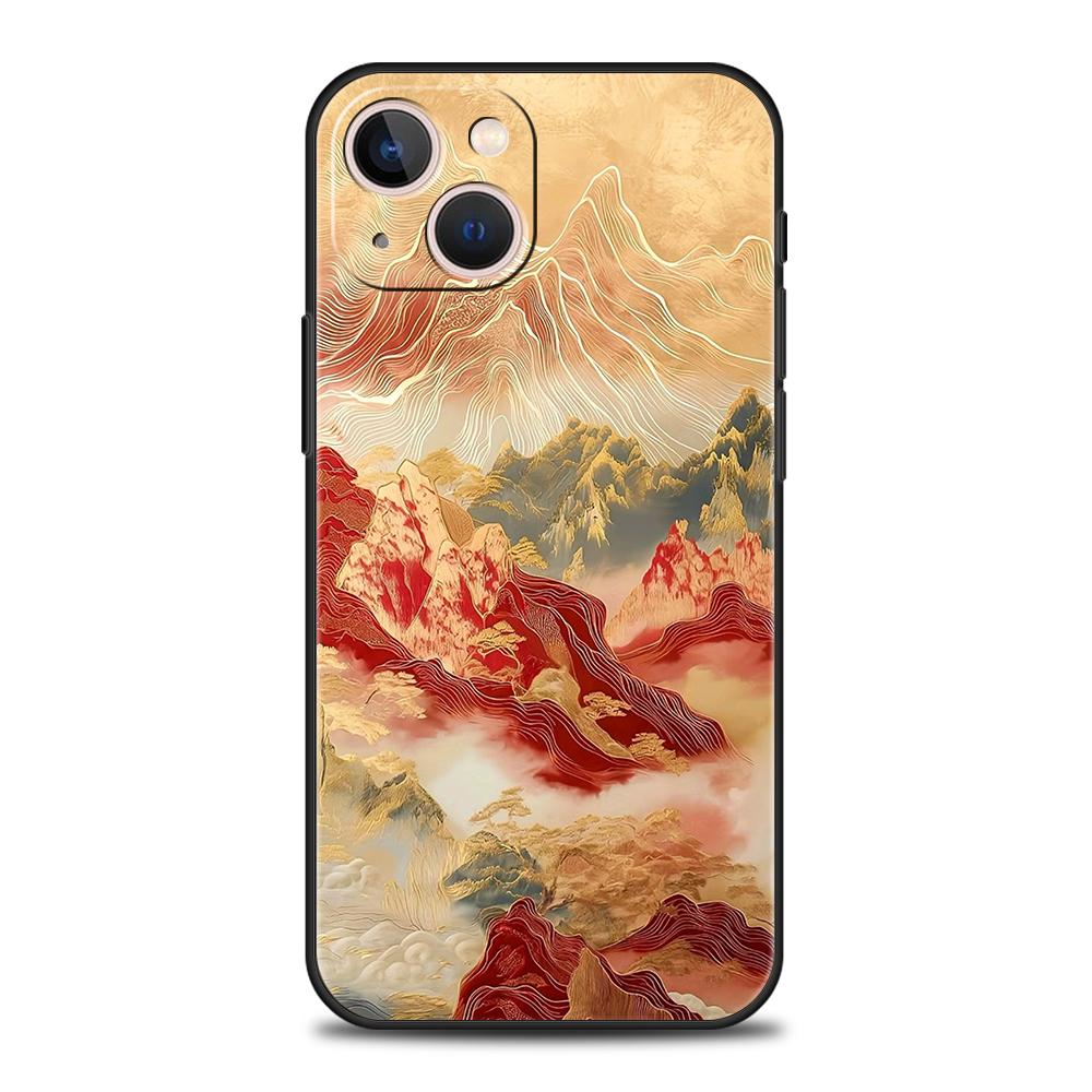Soft TPU Phone Case for iPhone 16/15/14/13/12/Pro/Max/16E/11/Pro/7/8/Plus/XS/Max Shockproof Chinese Style Landscape Painting Bag