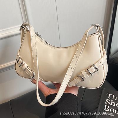 Premium Sense Baguette Bag 2025 New Product Internet Celebrity Live Broadcast Solid Color Belt Zipper Fashion Shoulder Underarm Bag Messenger Bag