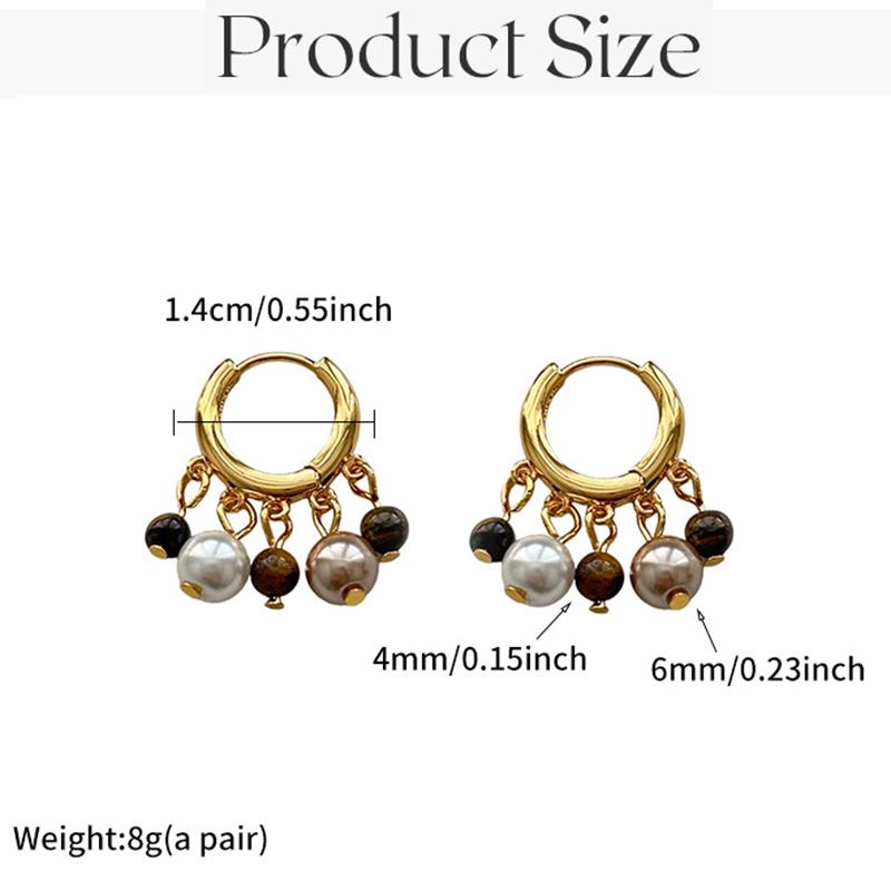 Mallard Color Block Beaded Hoop Earrings Women Brown Stone Pearl Retro Luxury Elegant Design Ear Accessories Commute Daily Gift