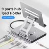 Multi USB C Hub with 360 Rotating Stand HDMI-compatible 4K 60Hz PD 100W USB3.0 SD Tablet Docking Station 5Gbps