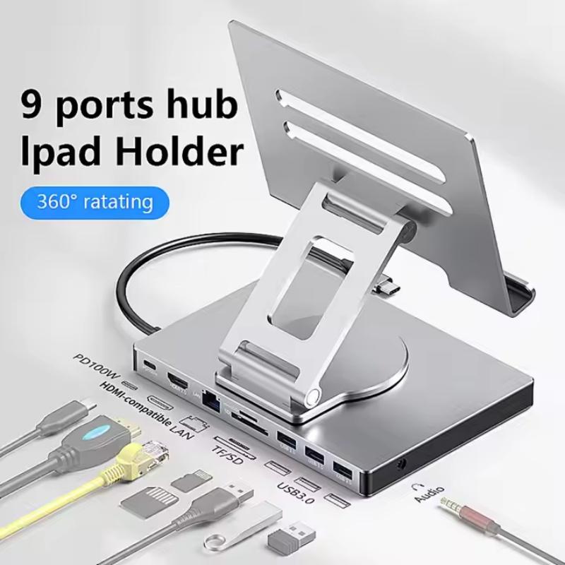 Multi USB C Hub with 360 Rotating Stand HDMI-compatible 4K 60Hz PD 100W USB3.0 SD Tablet Docking Station 5Gbps