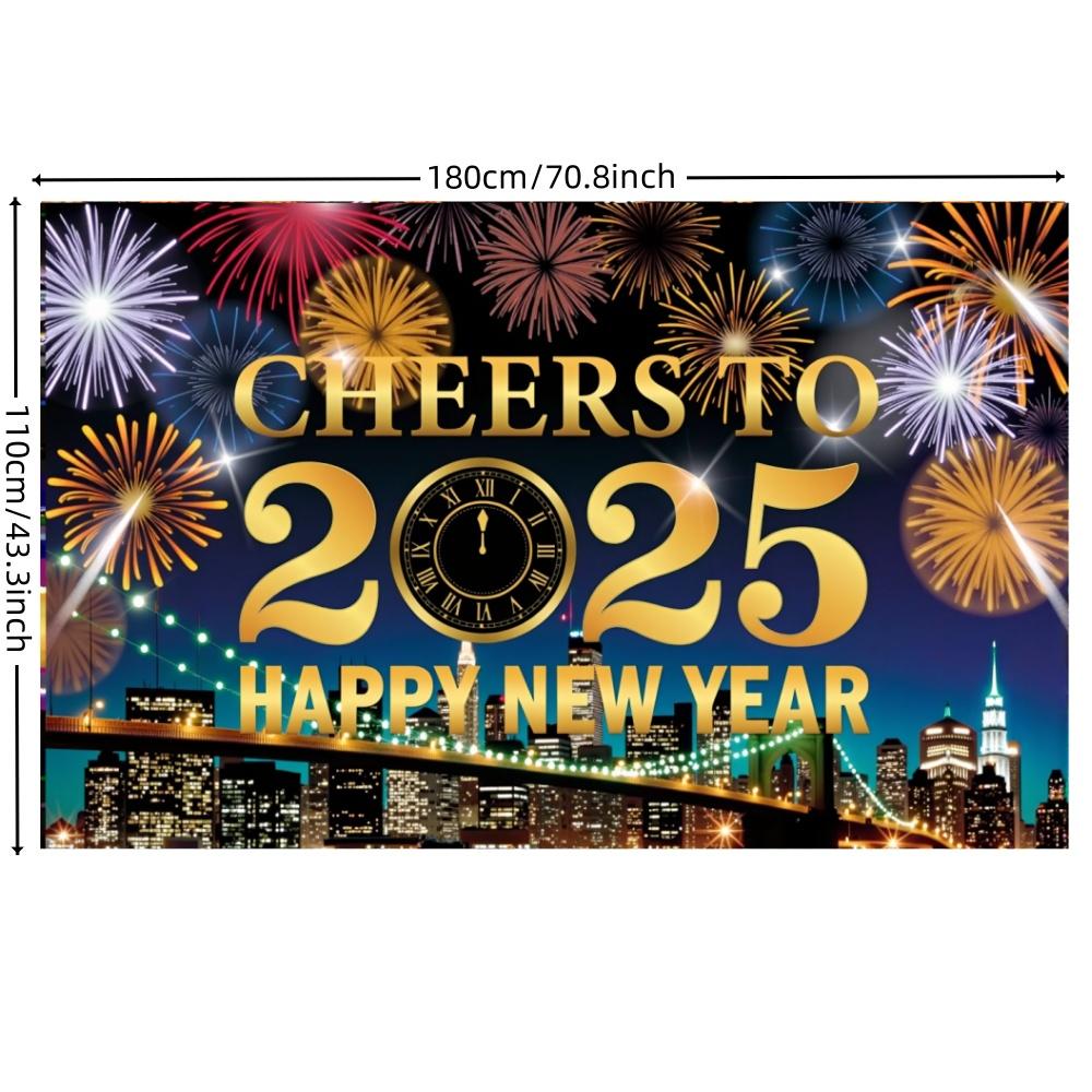 2025 Happy New Year Colorful Theme Party Background Fireworks Golden Balloon Banner New Year Home Party Photo Background