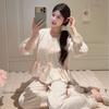 Early Spring New Hair Accessories Girl Pajamas Set Ins Cream Wind Long-sleeved Princess Wind Ice Silk Jacquard Loungewear