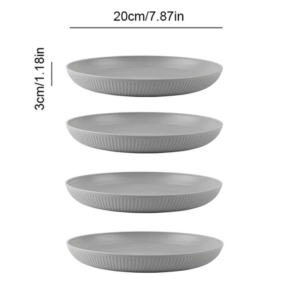 4Pcs 20cm Lightweight Unbreakable Wheat Straw Plates Deep Dinner Plate for Kids Toddler Adult Dishwasher Microwave Safe