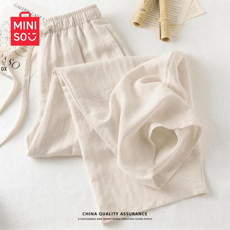 MINISO Women s Linen Blend Wide-Leg Casual Pants M