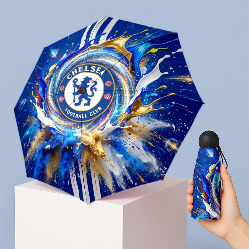 Chelsea FC Pattern Printed Mini 5 Folds 8 Ribs Compact Umbrella Windproof Waterproof Lightweight Portable Folding