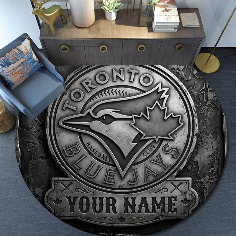 Custom Name Toronto Blue Jays Round Area Rug,Carpet Rug for Living Room Bedroom Sofa Playroom Decor,Non-slip Floor Mat
