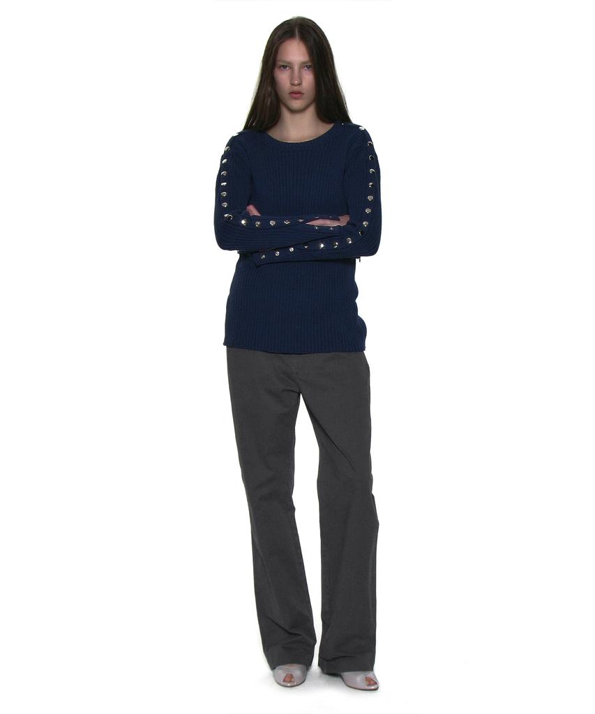 PARTIMENTO WOMEN Two-Way Transform Ribbed Knit Crew Neck_Blue
