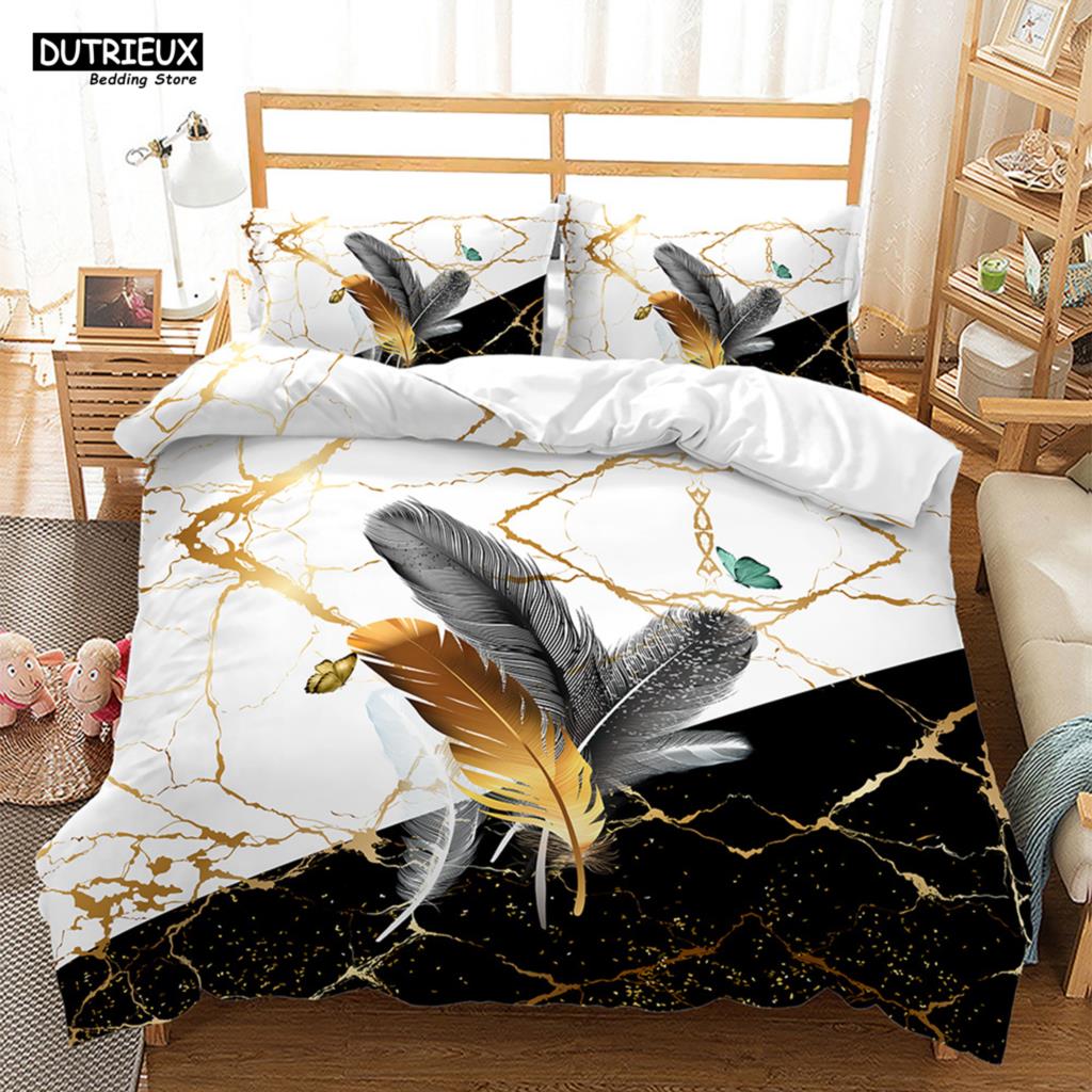 Comforter Luxury Feathers Bedding Set Colorful Soft Animal Feather King Queen Single Size S For Women