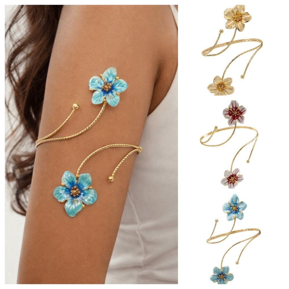 Enamel Glaze Flower Bracelet Floral Armband Elegant Open Arm Bangle  Gift
