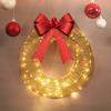 Christmas Metal Light Up Wreath With LED Warm Lights And Ribbon Bow Holiday Decoration