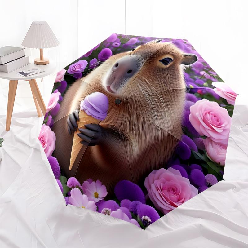 1pc CapybaraAutomatic Open/close Folding Umbrella, Compact Portable Travel Umbrella, Perfect Birthday/Holiday, Cute Umbrella y035