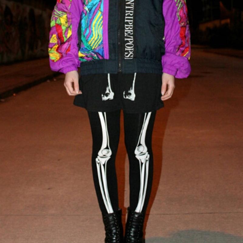Women Horror Skeleton Bone Printed Tights Scary Terror Skull Halloween Themed Novelty Party Sexy Stockings Pantyhose