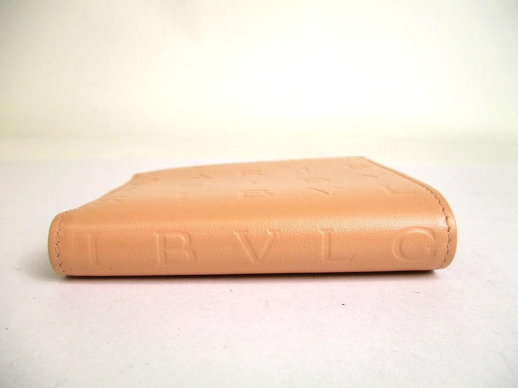 Authentic BVLGARI Logo Infiniteum Pink Beige Leather Bifold Wallet Compact Wallet #b169  Open Box