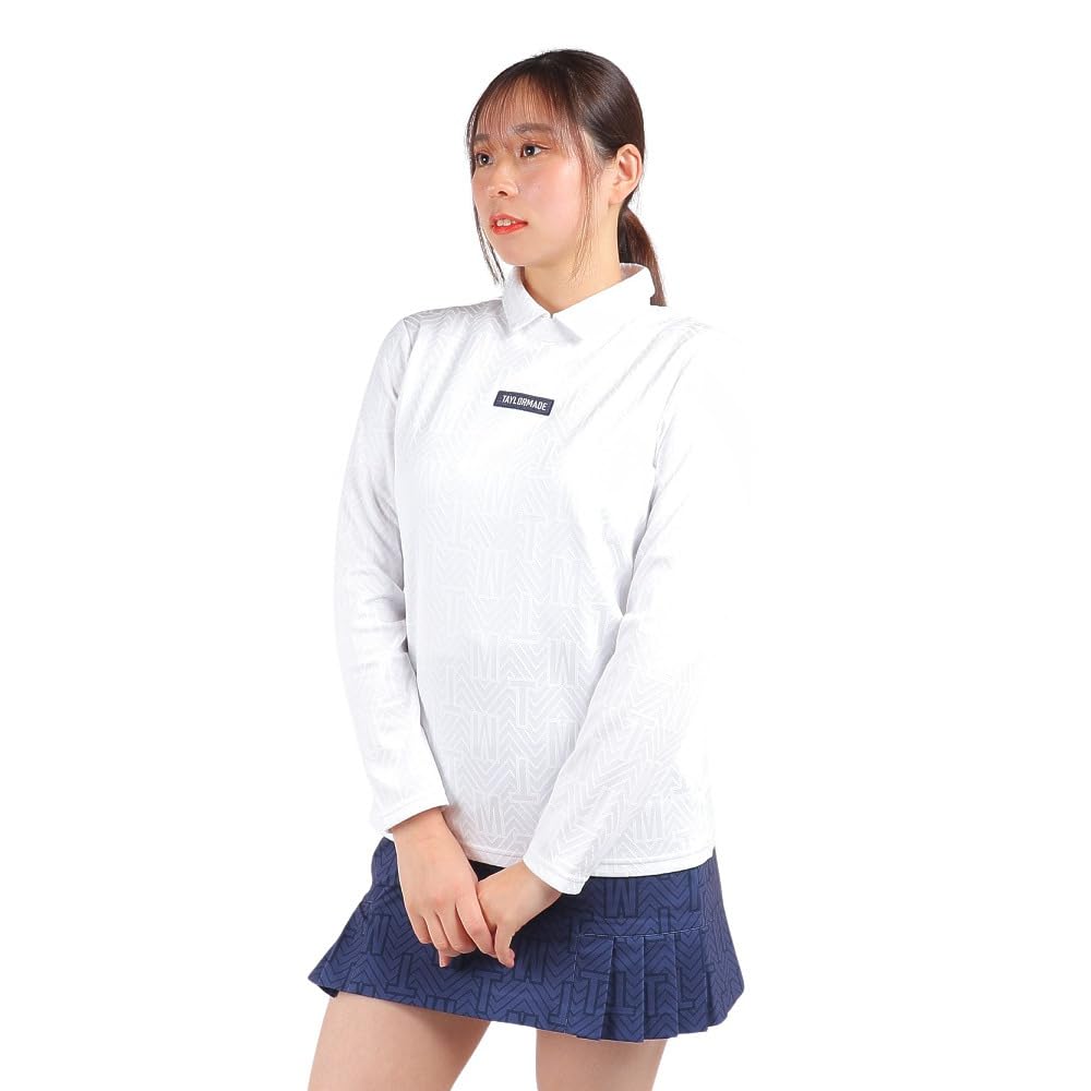 TaylorMade Monogram L/S Polo Shirt, White, Size S, Women's, 2023FW, TL163