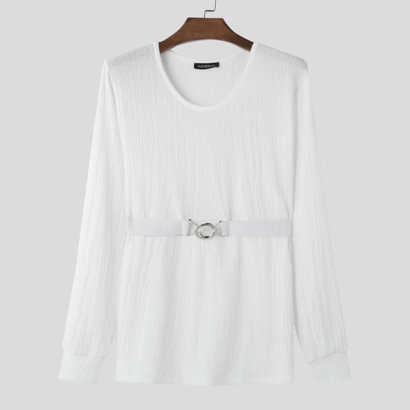 

INCERUN Большие мужские футболки с круглым вырезом и длинным рукавом, повседневные топы 5XL белый