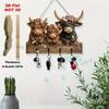 Farmhouse 2D Flat Highland Cattle Ornaments 4 Hooks Black Cow Key Holder Wall Mount Wooden Material Coat Hanger Hallway