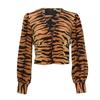 INS Internet Celebrity Zebra Leopard Print Sexy Deep V Neck Slim-Fit Short Long Sleeve Satin Lightweight Chiffon Short Top Shirt
