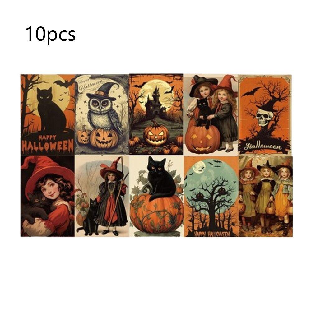 10pcs/set Castle Broom Black Cat Wall Stickers Halloween Greeting Cards Party Invitations