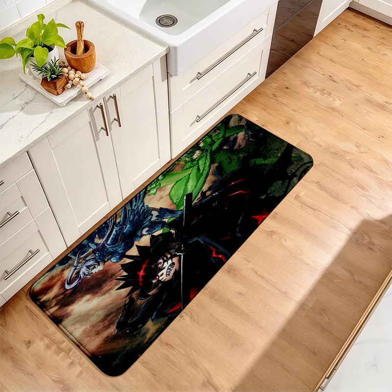Black Clover Print Flannel Kitchen Mat Christmas Soft Area Rug Non Slip Floor Carpet Home Decoration