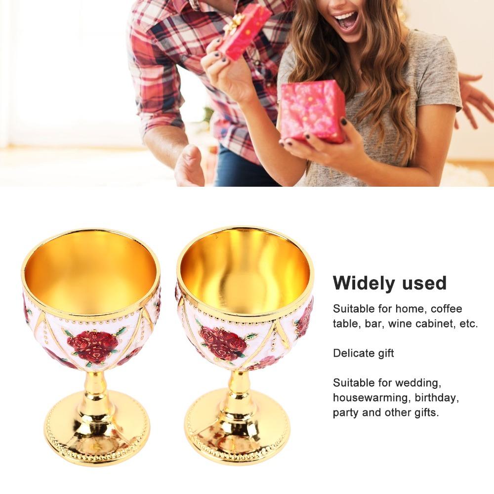 2pcs Silver White Blue Metal Embossed Wine Glass Alloy Retro Metal Wine Cup Home Decor