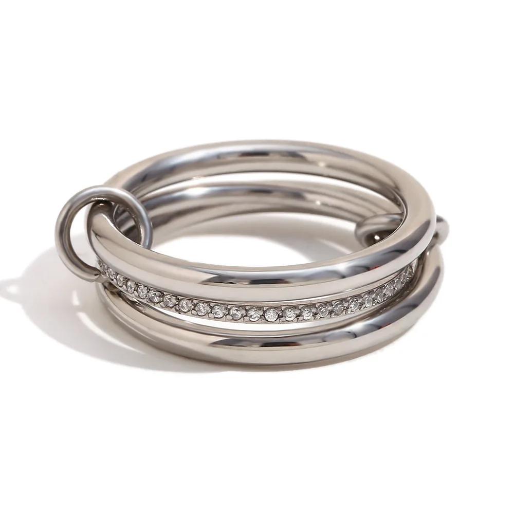 Stainless Steel Cubic Zirconia Stackable Rings for Women 18k GoldPlating Multi-Link Connected Statement Ring Stack Jewelry