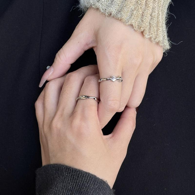 Fashion Couple Rings Set Silver Color Simple Opening Adjustable Finger Ring Jewelry for Women Men Anniversary Gift