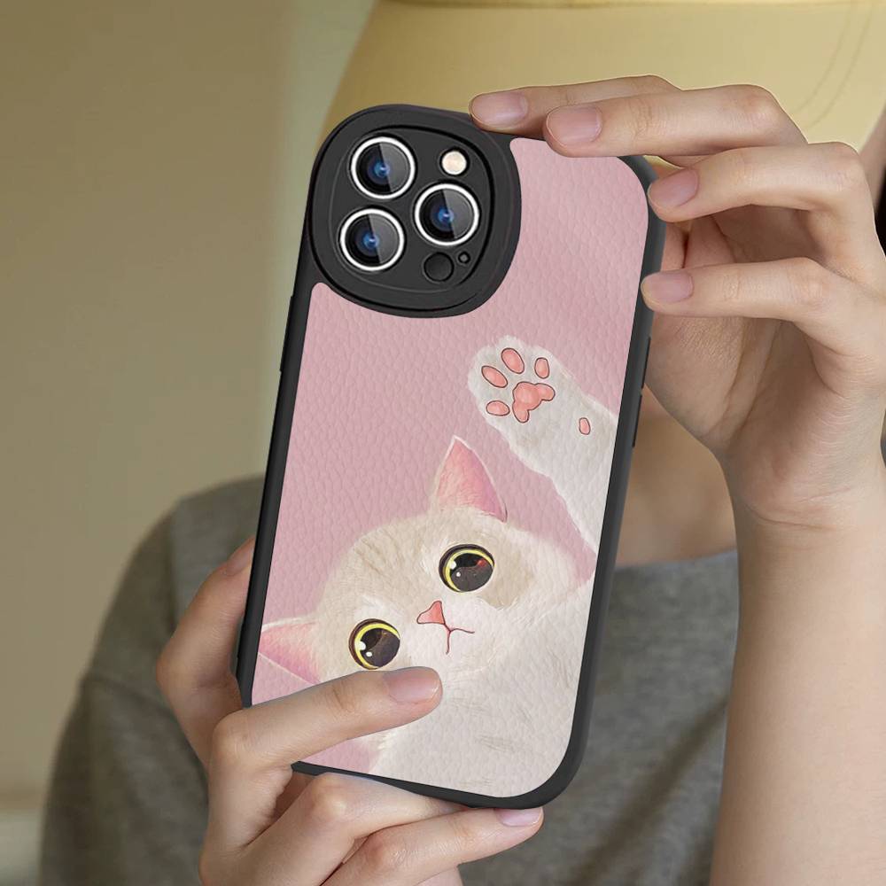 A Cute Comic Cat Phone Case For IPhone 16 15 14 13 12 11 Pro Max Plus Leather Cover