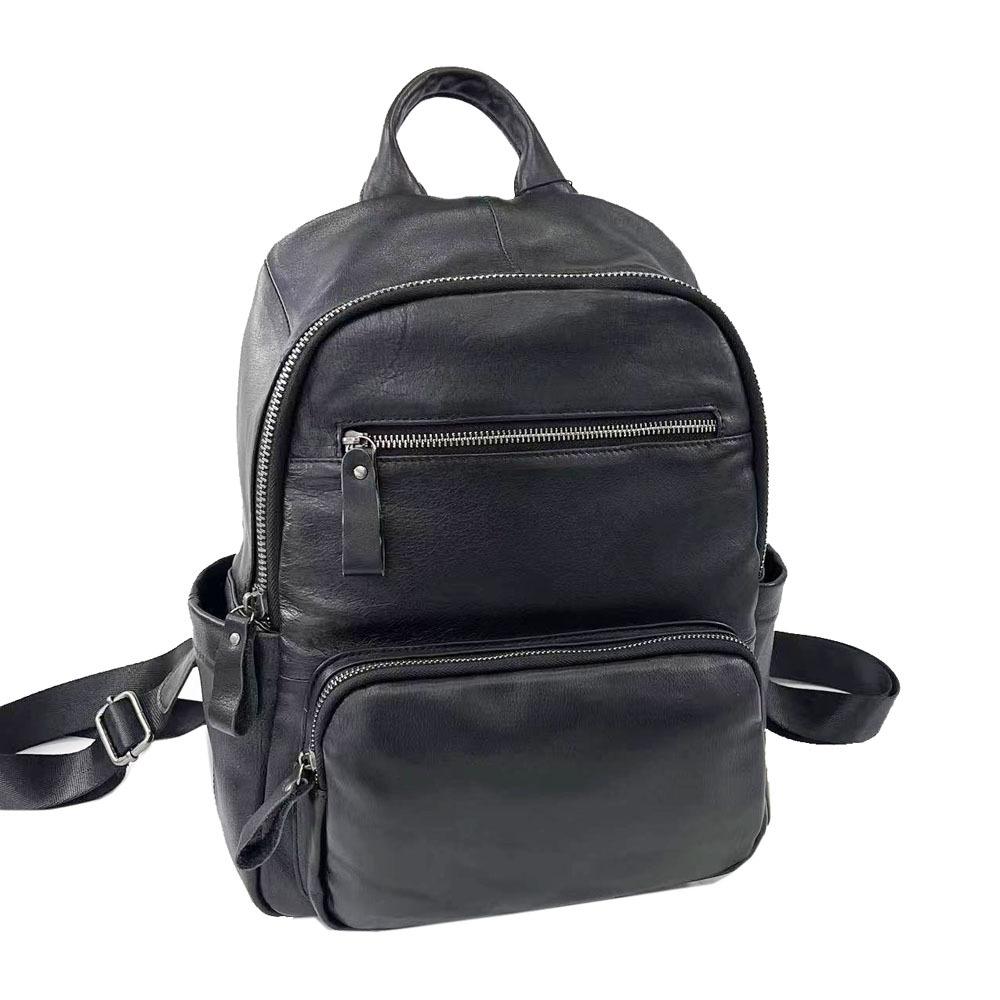 Leather Women'S Backpack Fashion Backpack Black Soft Cowhide Travel Backpack Delivery