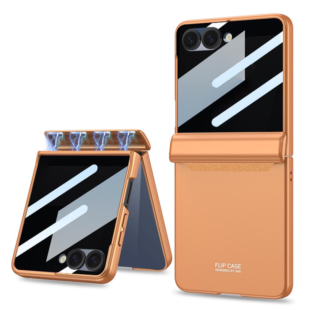 GKK For Samsung Galaxy Z Flip7 5G Case Magnetic Hinge Protection PC Phone Cover with Anti-Spy Tempered Glass Film