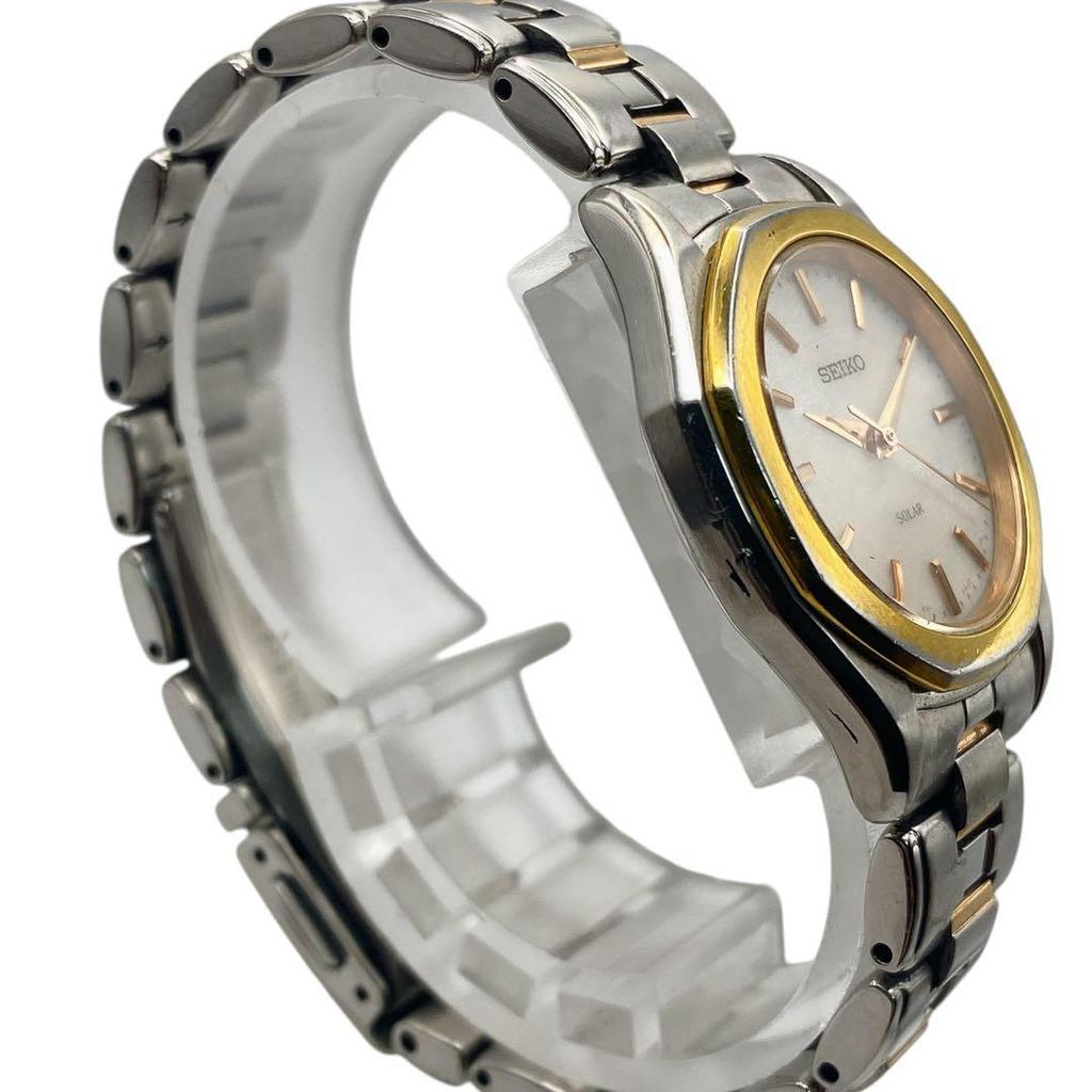 [USED] Good condition SEIKO silver round solar women's watch 938