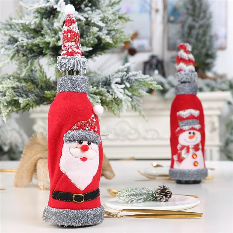 Weihnachtsanhänger Weintaschen Gestrickter Weihnachtsmann Weihnachtsbaum Schneeflocke Hirsch Rotweinflaschenhüllen Taschen Fröhliche Dekoration