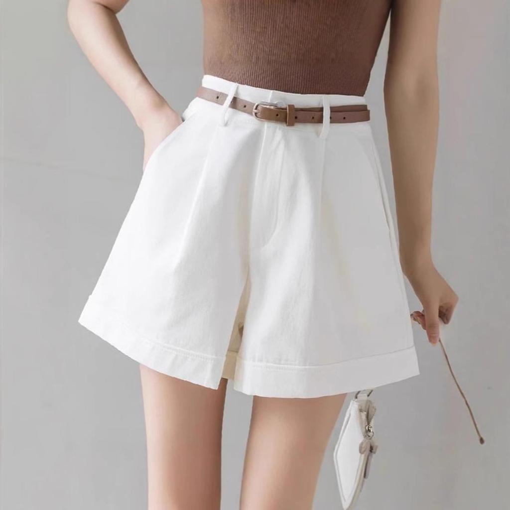 Dámské šortky s vysokým pasem áčkového střihu se širokými nohavicemi a páskem - Léto 2025 Casual Workwear