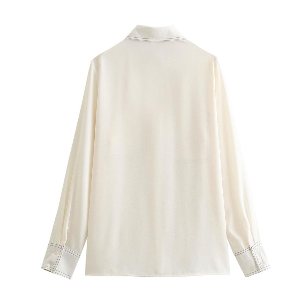 2025 Spring European & American Style Women's Color Block Topstitched Shirt