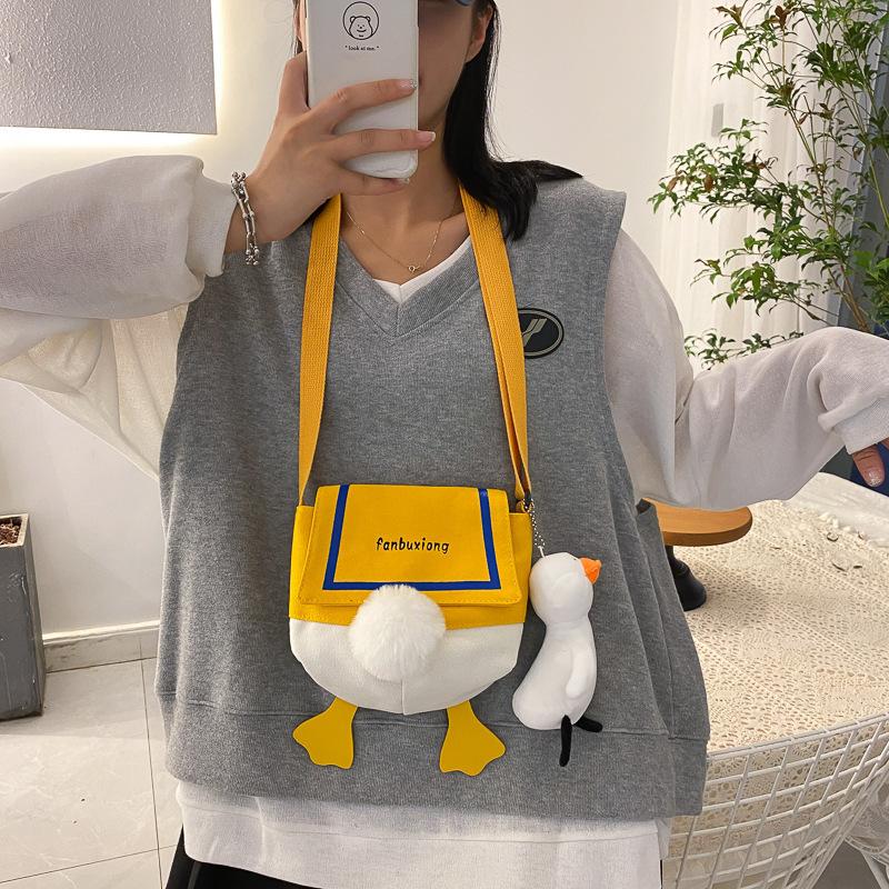 Canvas bag new trend cute duck contrasting color girl shoulder mobile phone bag canvas messenger bag
