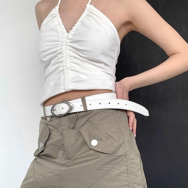 Vintage Retro Geometric Pu Leather Belt For Women With Metal Buckle Summer