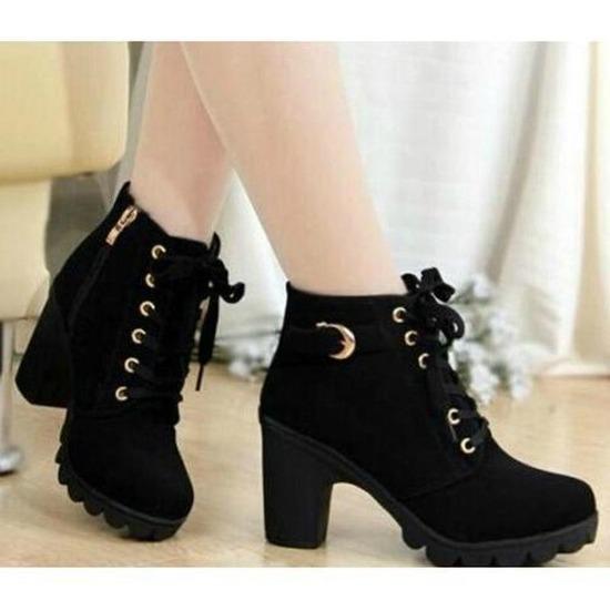 New Spring Winter Women Pumps Boots High Quality Lace-up European Ladies Shoes PU High Heels Boots Fast Delivery