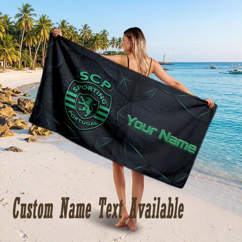 Sporting CP Design Beach Towel Custom Text Large Towel for Beach Vacation