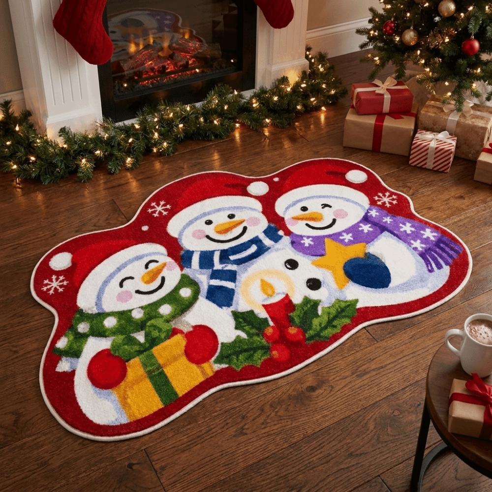 Non-Slip Christmas Rug Machine Washable Decorative Carpet Cute Xmas Floor Mat Bathroom