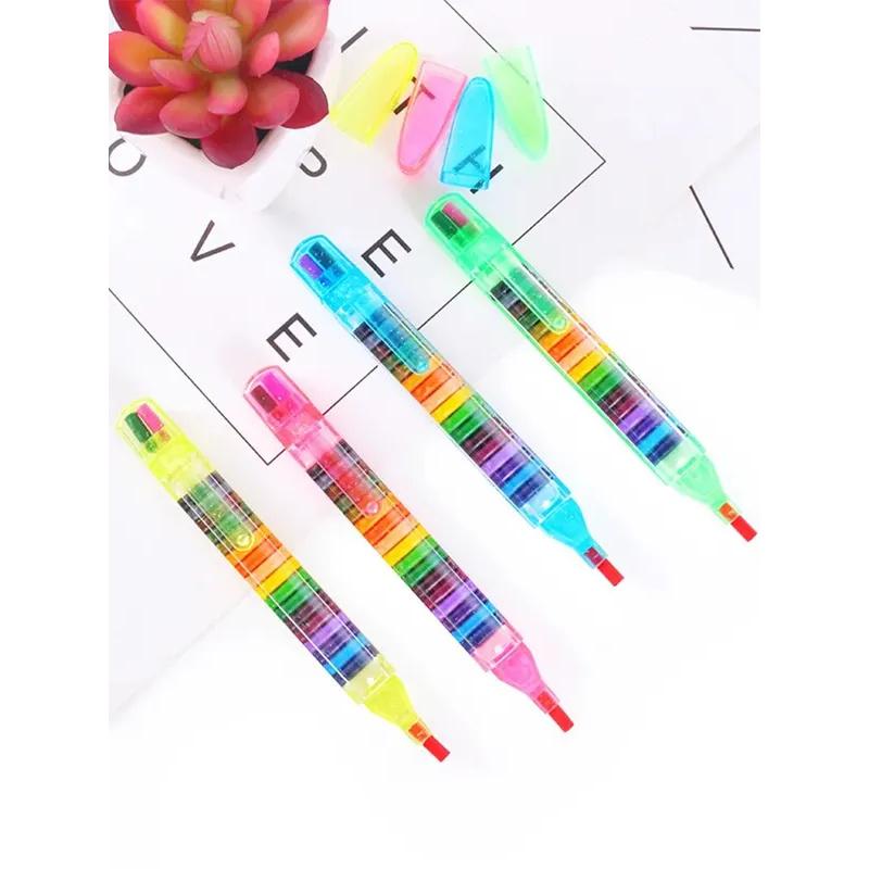 20-Color Interchangeable Core Crayons (4pc) - Oil Painting & Washable Paintbrush 2-in-1, Ideal for Students, Fancy Graffiti, Ric