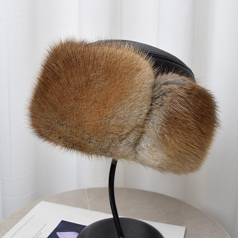 Mink hat men's whole mink middle-aged winter mink fur old man hat gentleman's warm mink hair ear protection sheepskin hat