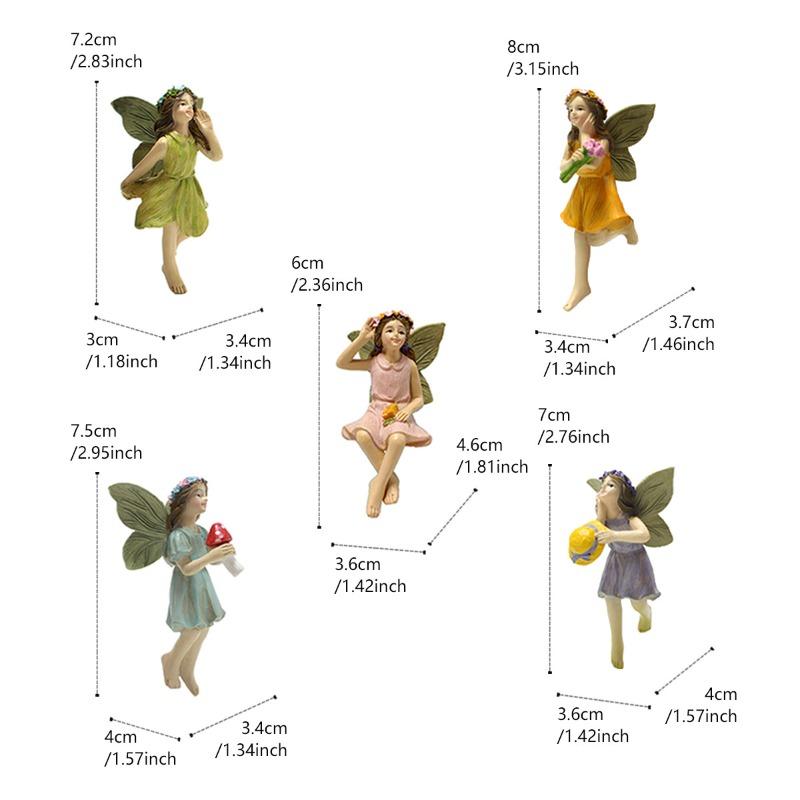 

Flower Fairy Pendant, Creative Fairy Garden Small Statue, Home and Courtyard Decoration, Resin Handicraft Flower Fairy Set Five