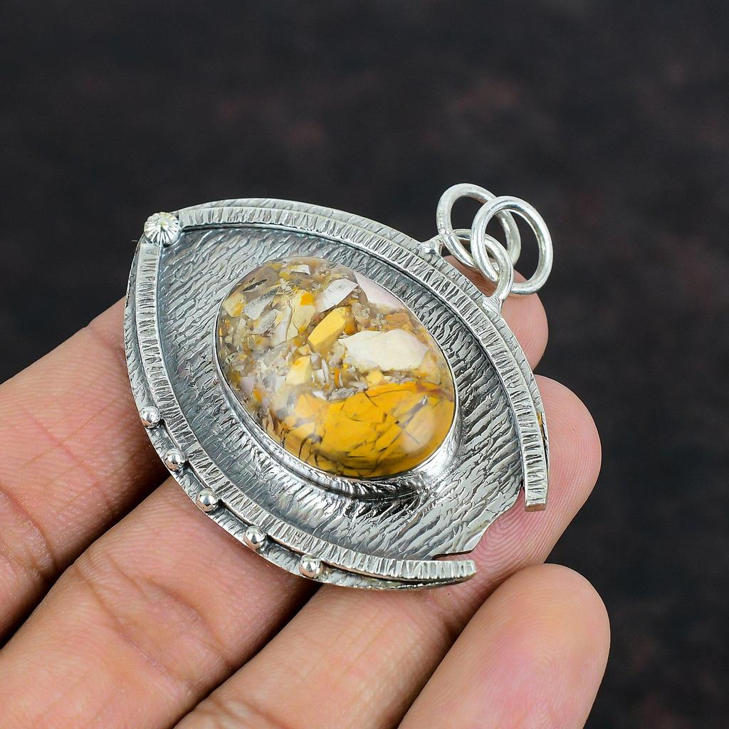 Brecciated Mookaite Pendant Handmade Real Gemstone Pendant 925 Sterling Silver Pendant Statement Pendant Birthstone Jewelry Anniversary Gift