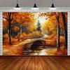 2D Flachdruck Herbstwald Kulisse, Herbstbrücke Fotografie Hintergrund