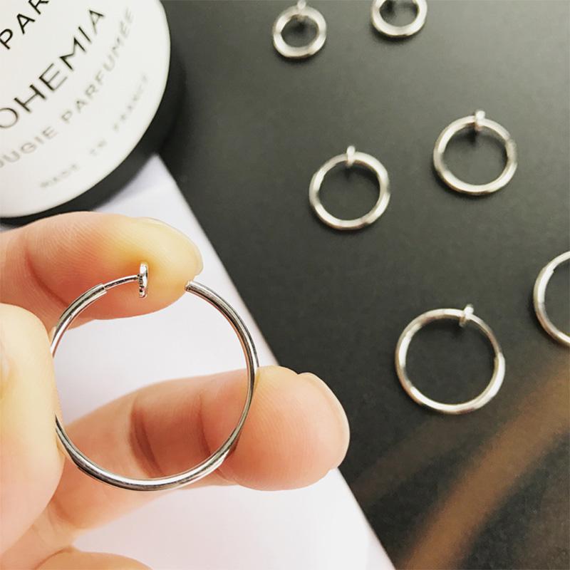 1 pair Women Rounded Big Earrings Spring Clip On Nose Ring Hoop Lip Ring Helix Ring Hoop Fake Ear Ring Accessories