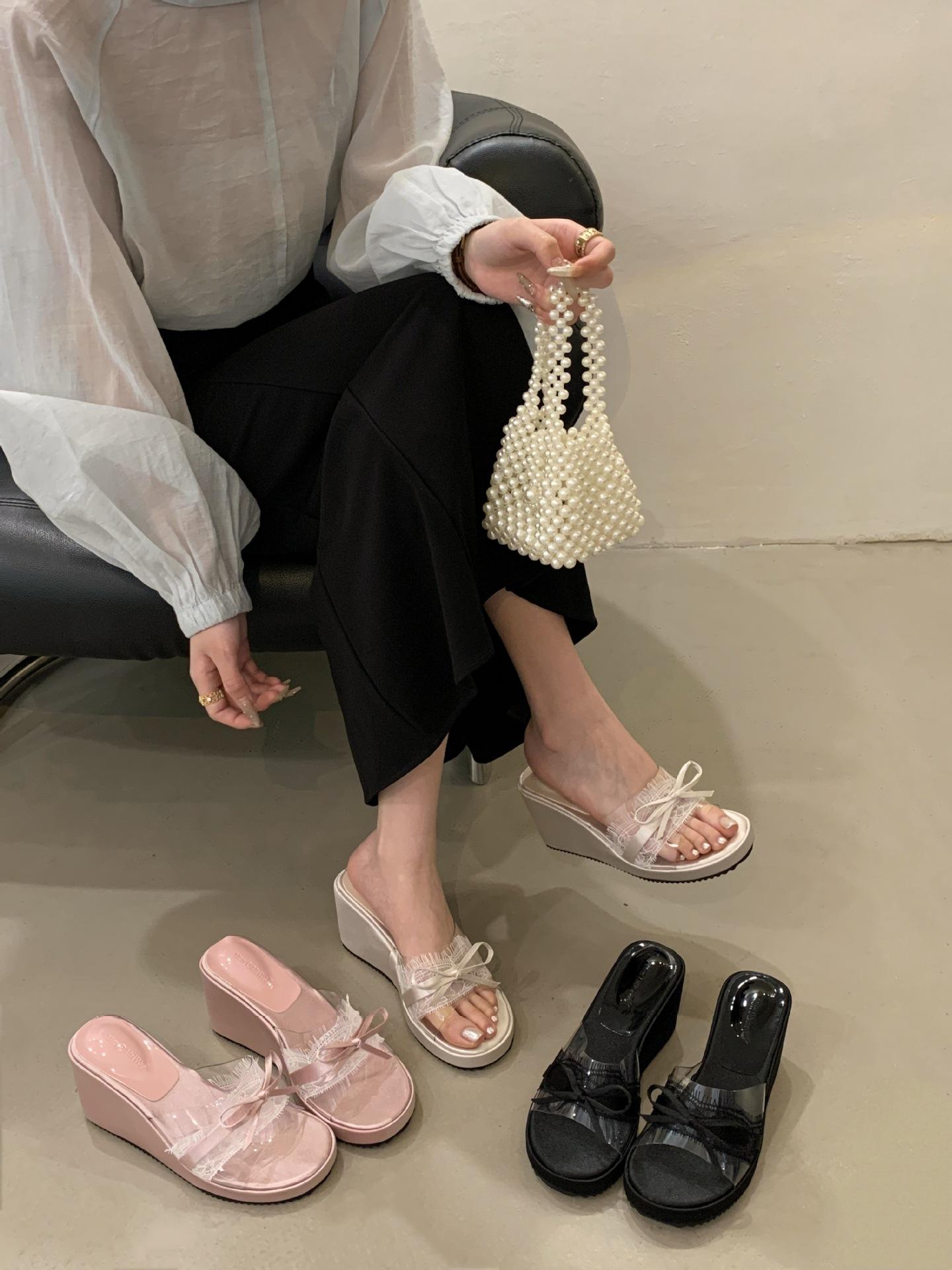 

2025 hot-selling new wedge heel wear half-drag women s sandals 39 жемчужина белый