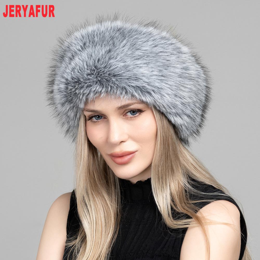 JERYAFUR Women Faux Fur Winter Hat, Thick Fluffy Grey Plush Warm Fashion Ladies Cap for Cold Winter Outdoor