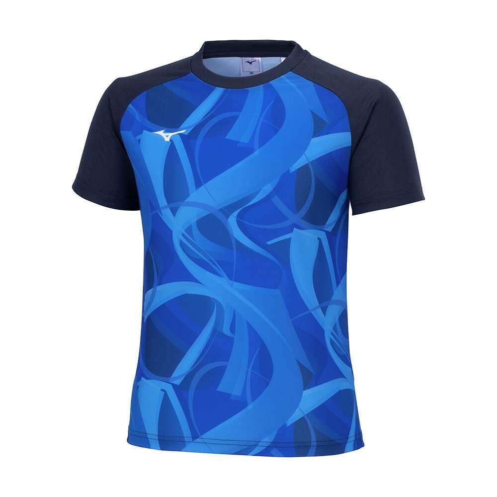 

Mizuno MUGEN GRAPHIC Training Short Sleeve T-Shirt, Player-Inspired Design, Kids , 32JAB952, Directoire Blue