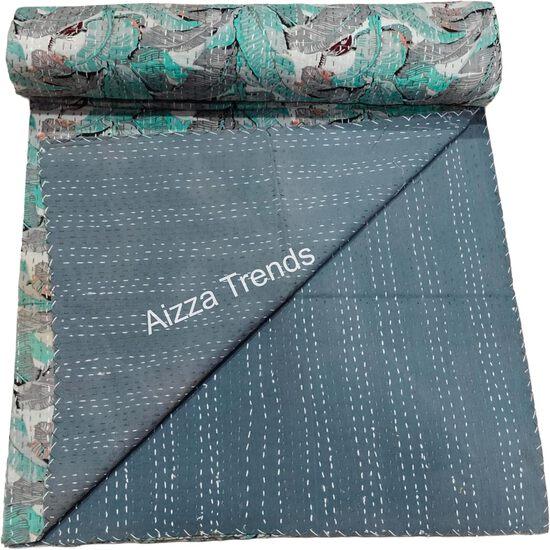Aizza Trends Cuvertură Kantha din Bumbac Pur Imprimat Lucrată Manual - Aspect Tradițional Cuvertură de Pat Kantha Gudri - Gudri Vintage Cusute Manual
