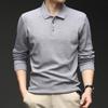Men's Mercerized Cotton Long Sleeve Knit Polo Shirt with Cutaway Collar